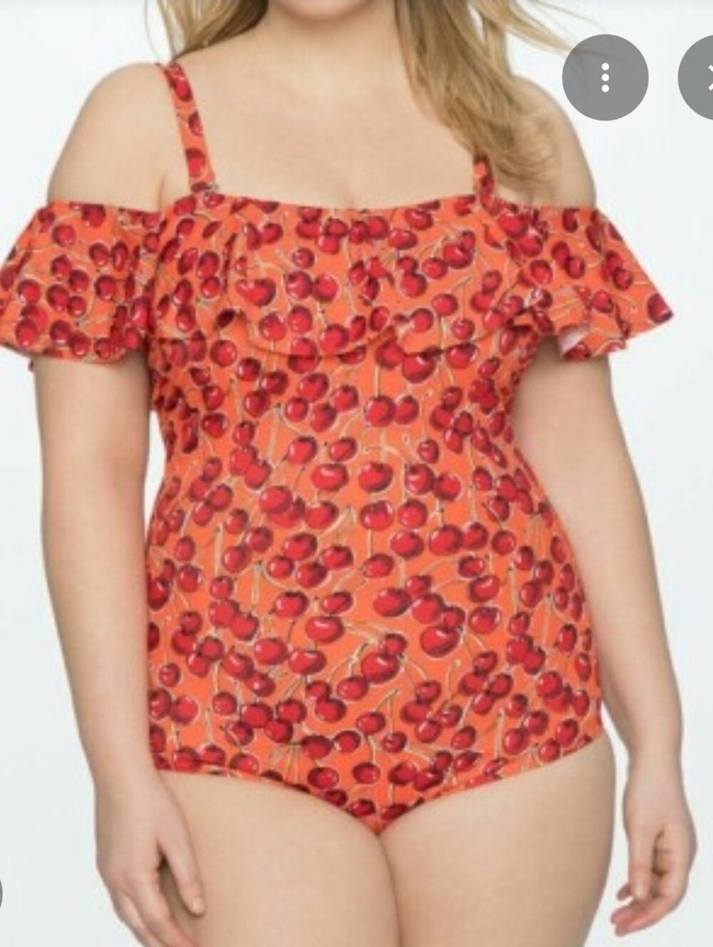 Eloquii Red Cherry Print Off-Shoulder One-Piece Swimsuit